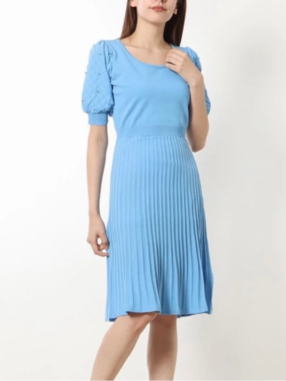 NWT Nanette by Nanette Lepore Puff Pearl Studded Sleeve Knit Dress M